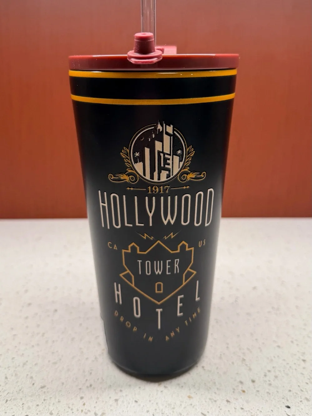 NEW DISNEY HOLLYWOOD TOWER HOTEL 19oz STAINLESS STEEL TUMBLER “DROP IN ANY TIME”